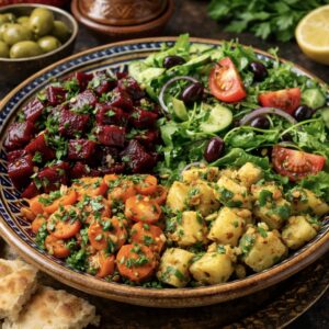 Couleurs du Maroc , assortiment de 4 salades pour 2-3 personnes.
